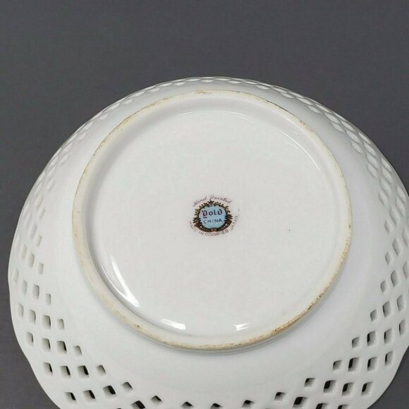 Occupied Japan Lattice Gold Trimmed Floral Bowl 5.75” Wide Hand Painted - Picture 5 of 7